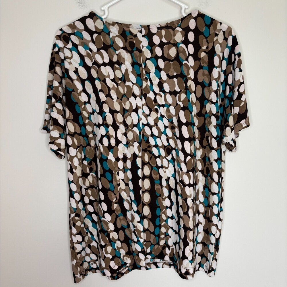 CHICO'S NEW Dotted Swirls Scarlett Short Sleeve Top Women M Peacock Blue Stretch - Picture 3 of 9
